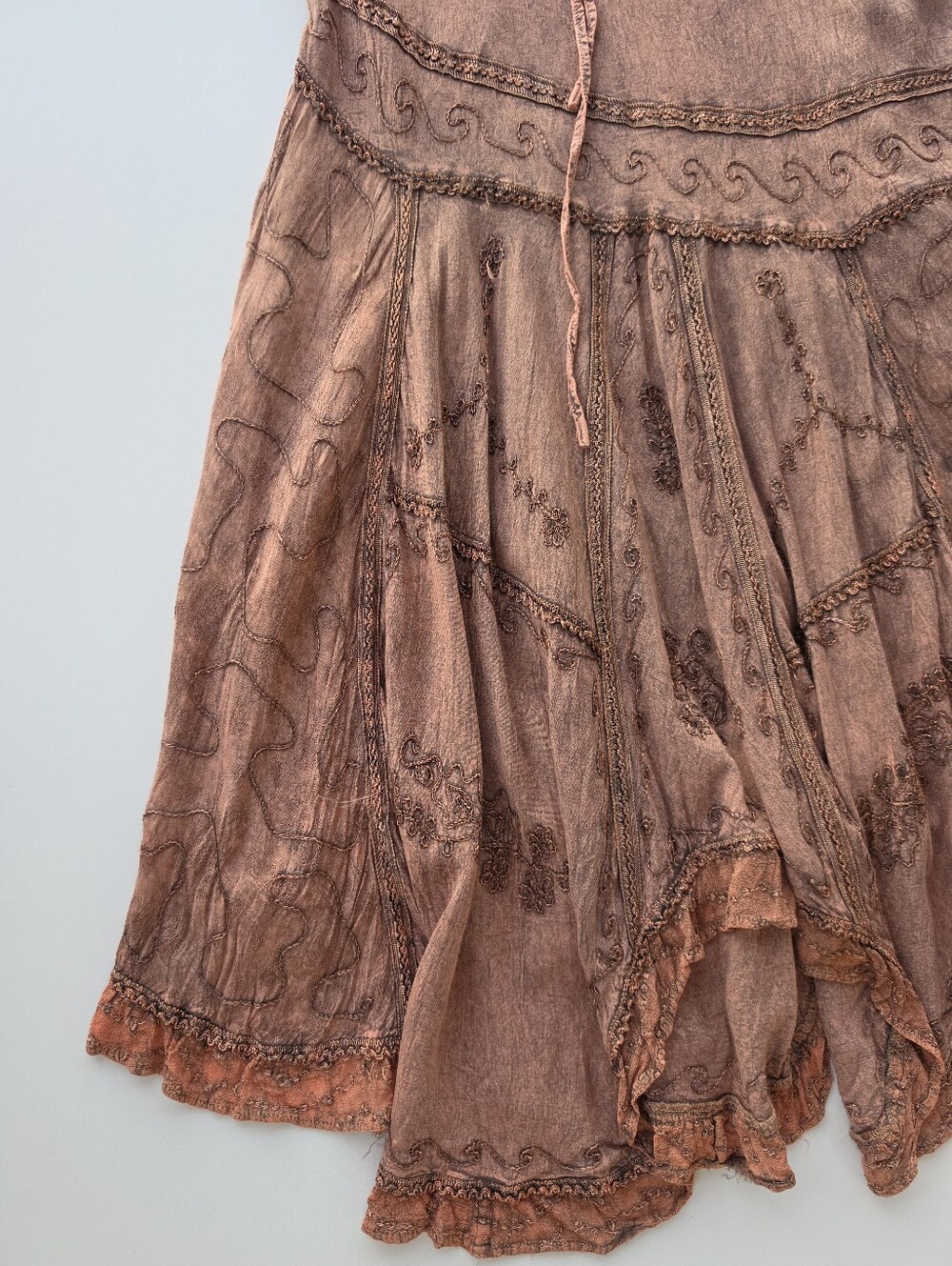 Scully Honey Creek Brown Embroidered Asymmetrical Hem Maxi Skirt - Picture 6 of 10